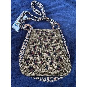 SouthCoast Leopard Print Beaded Shoulder Bag Braided Strap